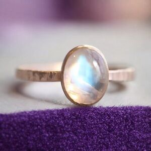 Rainbow Moonstone Rose Gold Ring. New.